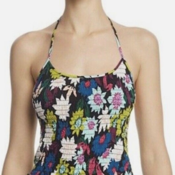 Guess Halter Dress Floral Shirred lettuce hem - Picture 1 of 3